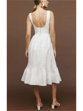Reformation Bucatini Dress - White Linen Sleeveless Low Back Midi Dress sz 0